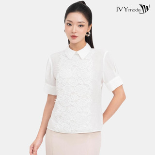 Áo sơ mi tencel nữ mix ren hoa ivy moda ms 16b9850
