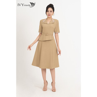 Đầm xòe nữ phối đai ivy moda ms 48m8645