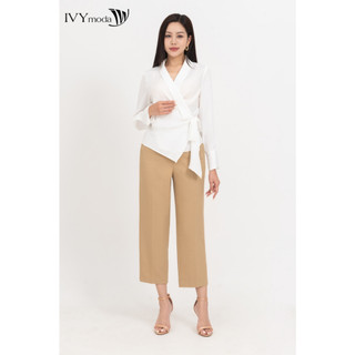 Sơ mi lụa nữ cổ V kèm nơ eo IVY moda MS 17B9512