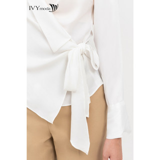 Sơ mi lụa nữ cổ V kèm nơ eo IVY moda MS 17B9512