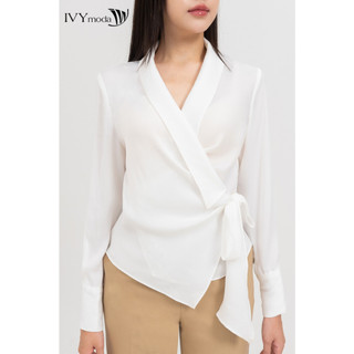 Sơ mi lụa nữ cổ V kèm nơ eo IVY moda MS 17B9512