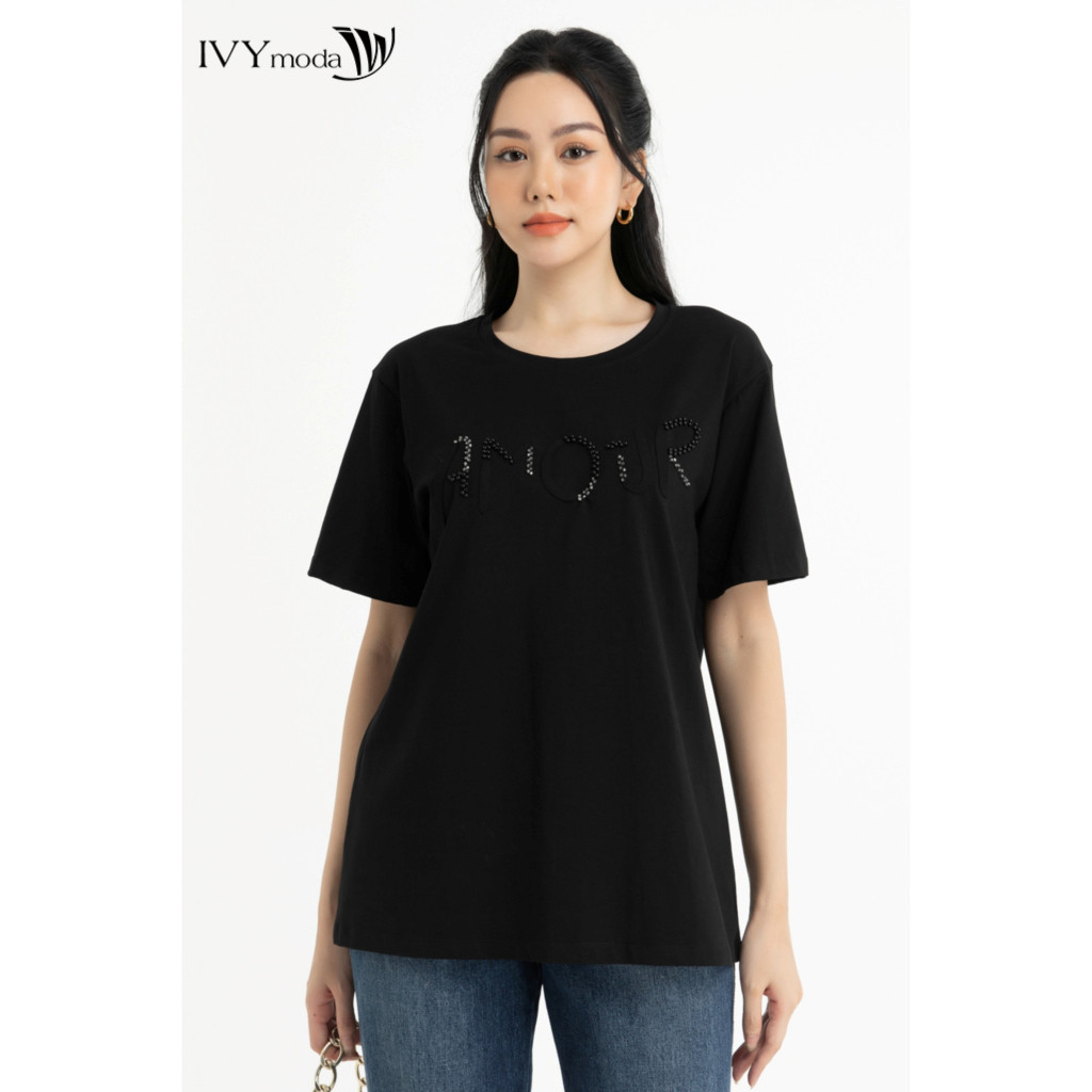 Áo thun nữ đính hạt IVY moda MS 57M7477