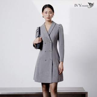  Đầm kẻ 2 lớp Tuysi nữ đầm vest công sở nữ IVY moda MS 48M8454 