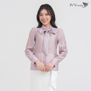 Áo sơ mi lụa thăt nơ nữ ivy moda ms 17m8493