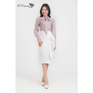 Áo sơ mi lụa thăt nơ nữ IVY moda MS 17M8493