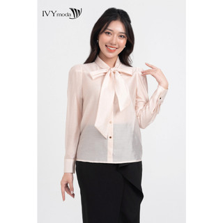Áo sơ mi lụa thăt nơ nữ IVY moda MS 17M8493