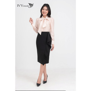 Áo sơ mi lụa thăt nơ nữ IVY moda MS 17M8493