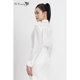Áo sơ mi lụa cổ phối Tweed nữ IVY moda MS 17M8512