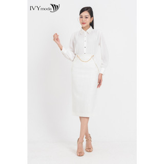 Áo sơ mi lụa cổ phối Tweed nữ IVY moda MS 17M8512