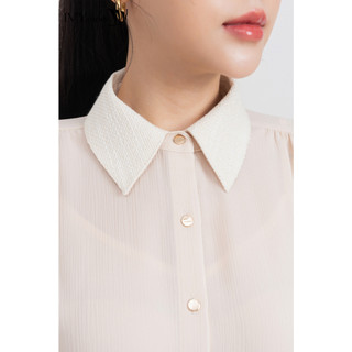 Áo sơ mi lụa cổ phối Tweed nữ IVY moda MS 17M8512