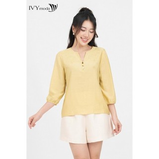 Áo kiểu cổ v phối khuy nữ ivy moda ms 17m8246