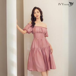 Đầm lụa trễ vai dáng xòe nữ ivy moda ms 48m8313