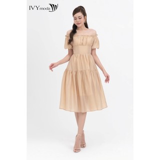 Đầm lụa trễ vai dáng xòe nữ IVY moda MS 48M8313