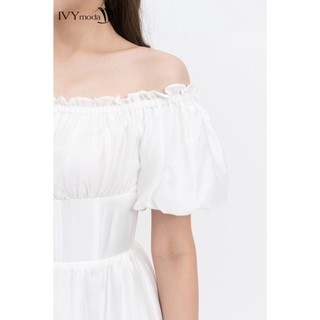 Đầm lụa trễ vai dáng xòe nữ IVY moda MS 48M8313