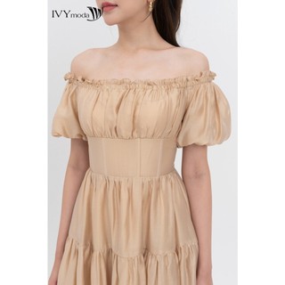 Đầm lụa trễ vai dáng xòe nữ IVY moda MS 48M8313