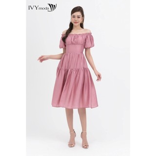 Đầm lụa trễ vai dáng xòe nữ IVY moda MS 48M8313