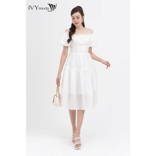 Đầm lụa trễ vai dáng xòe nữ IVY moda MS 48M8313