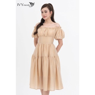 Đầm lụa trễ vai dáng xòe nữ IVY moda MS 48M8313