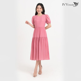 Đầm lụa xòe tay bồng nữ ivy moda ms 48m8304