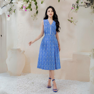 Đầm xòe phối khóa kéo trước nữ IVY moda MS 41M8333