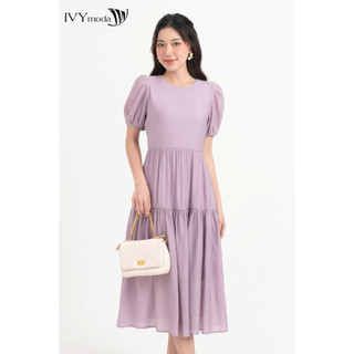 Đầm lụa xòe tay bồng nữ IVY moda MS 48M8304