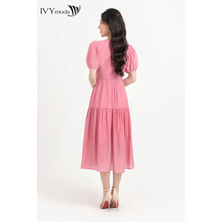 Đầm lụa xòe tay bồng nữ IVY moda MS 48M8304