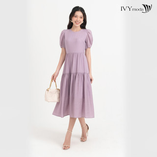 Đầm lụa xòe tay bồng nữ IVY moda MS 48M8304