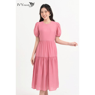 Đầm lụa xòe tay bồng nữ IVY moda MS 48M8304