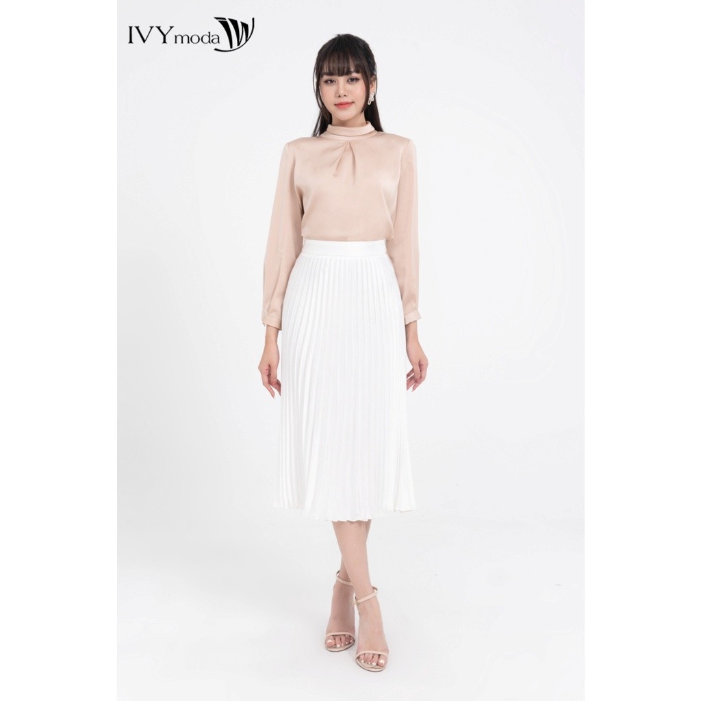 Chân váy lụa xếp ly dáng dài IVY moda MS 30M8172