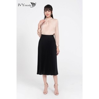 Chân váy lụa xếp ly dáng dài IVY moda MS 30M8172