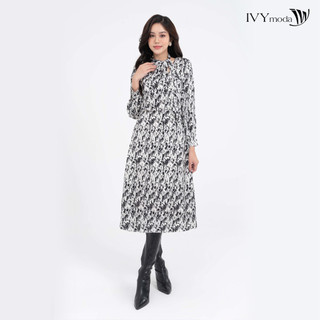Đầm lụa cổ xẻ thắt nơ nữ ivy moda ms 48t0222