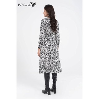 Đầm lụa cổ xẻ thắt nơ nữ IVY moda MS 48T0222