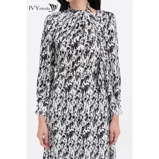 Đầm lụa cổ xẻ thắt nơ nữ IVY moda MS 48T0222