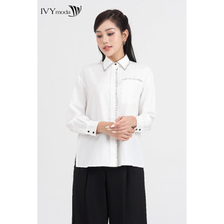 Áo sơ mi phối viền màu nữ ivy moda ms 17b9508