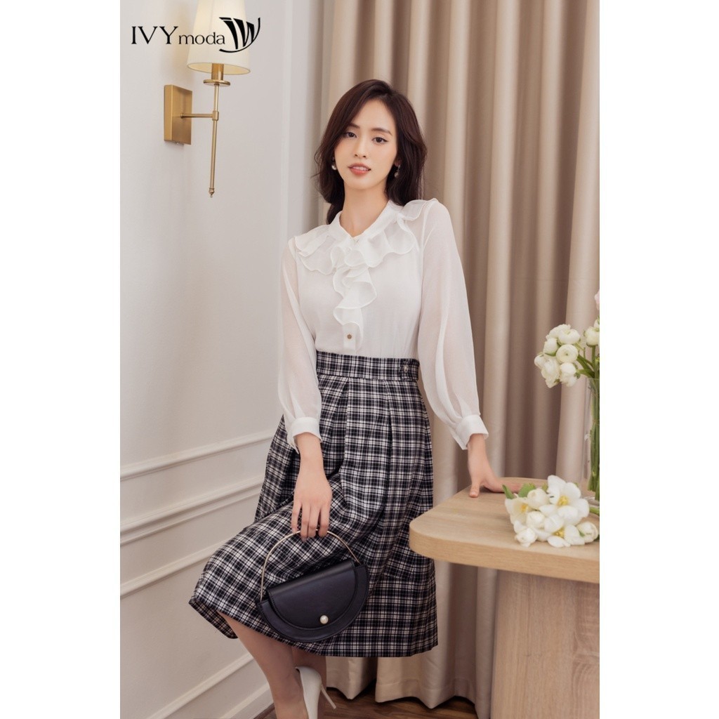 Áo sơ mi lụa cổ xếp bèo nữ IVY moda MS 17M8155