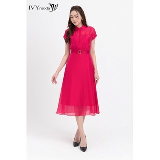 Đầm lụa dáng xòe phối đai nữ ivy moda ms 48m8275