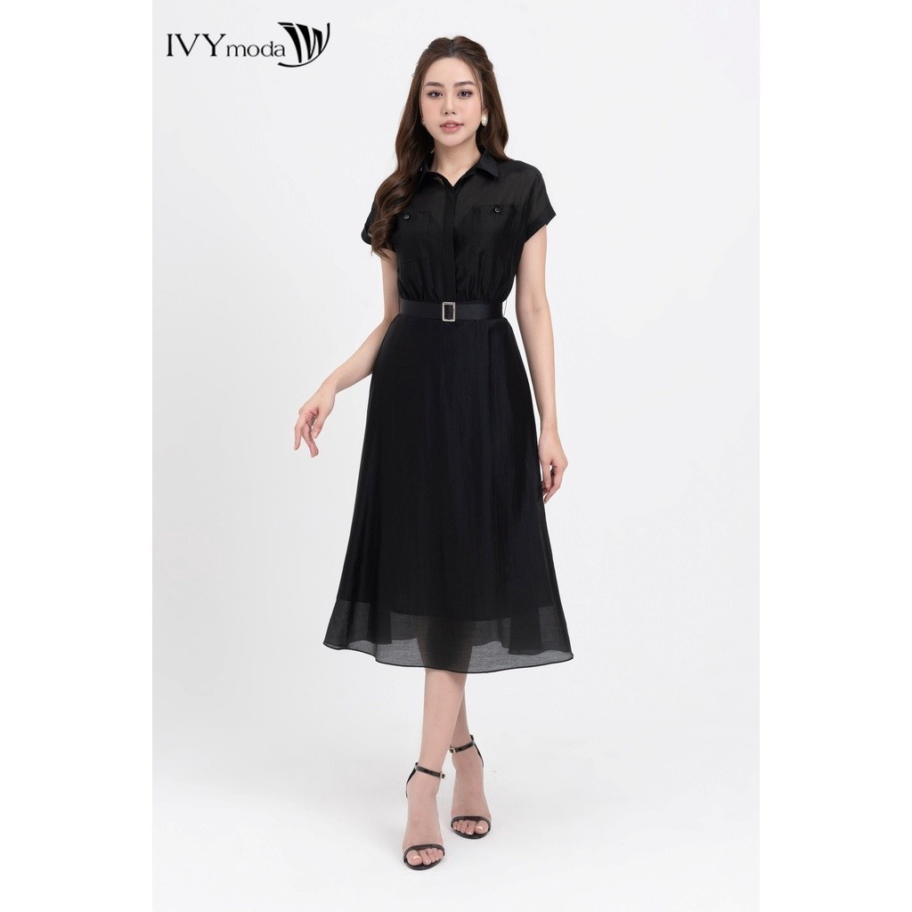 Đầm lụa dáng xòe phối đai nữ IVY moda MS 48M8275 | BigBuy360 - bigbuy360.vn