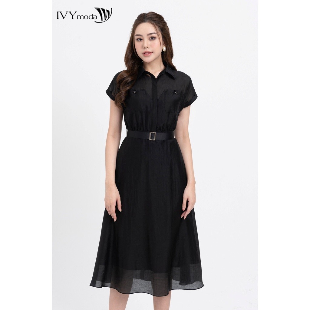 Đầm lụa dáng xòe phối đai nữ IVY moda MS 48M8275 | BigBuy360 - bigbuy360.vn