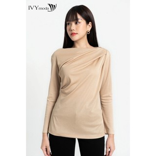 Áo thun cổ thuyền xếp nhúm nữ ivy moda ms 58m8061