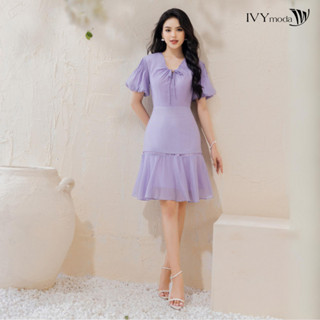 Đầm lụa đuôi cá phối nơ nữ IVY moda MS 48M8280