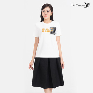 Áo thun phối kẻ caro nữ ivy moda ms 57m8608