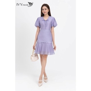 Đầm lụa đuôi cá phối nơ nữ IVY moda MS 48M8280