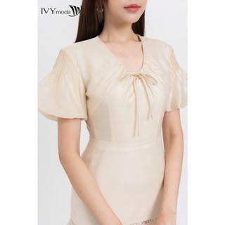 Đầm lụa đuôi cá phối nơ nữ IVY moda MS 48M8280