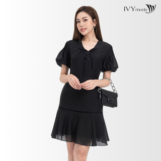 Đầm lụa đuôi cá phối nơ nữ IVY moda MS 48M8280