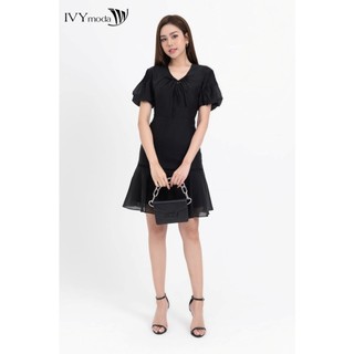 Đầm lụa đuôi cá phối nơ nữ IVY moda MS 48M8280