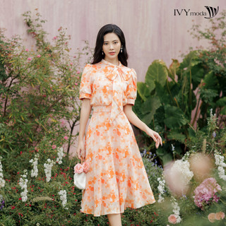 Đầm hoa phối nơ nữ ivy moda ms 48m8631