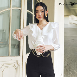 Áo sơ mi phối bèo nữ ivy moda ms 17m8642