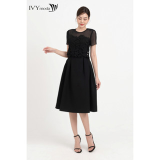 Đầm xòe phối ren hoa nữ IVY moda MS 48M8352