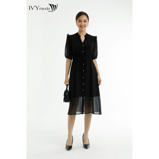 Đầm lụa phối bèo nữ IVY moda MS 48M7640