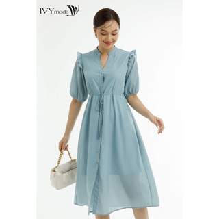 Đầm lụa phối bèo nữ IVY moda MS 48M7640